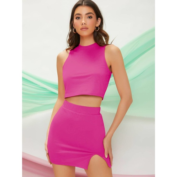 2 piece set: Crop top Tank & Split Hem mini Skirt black - Picture 1 of 5